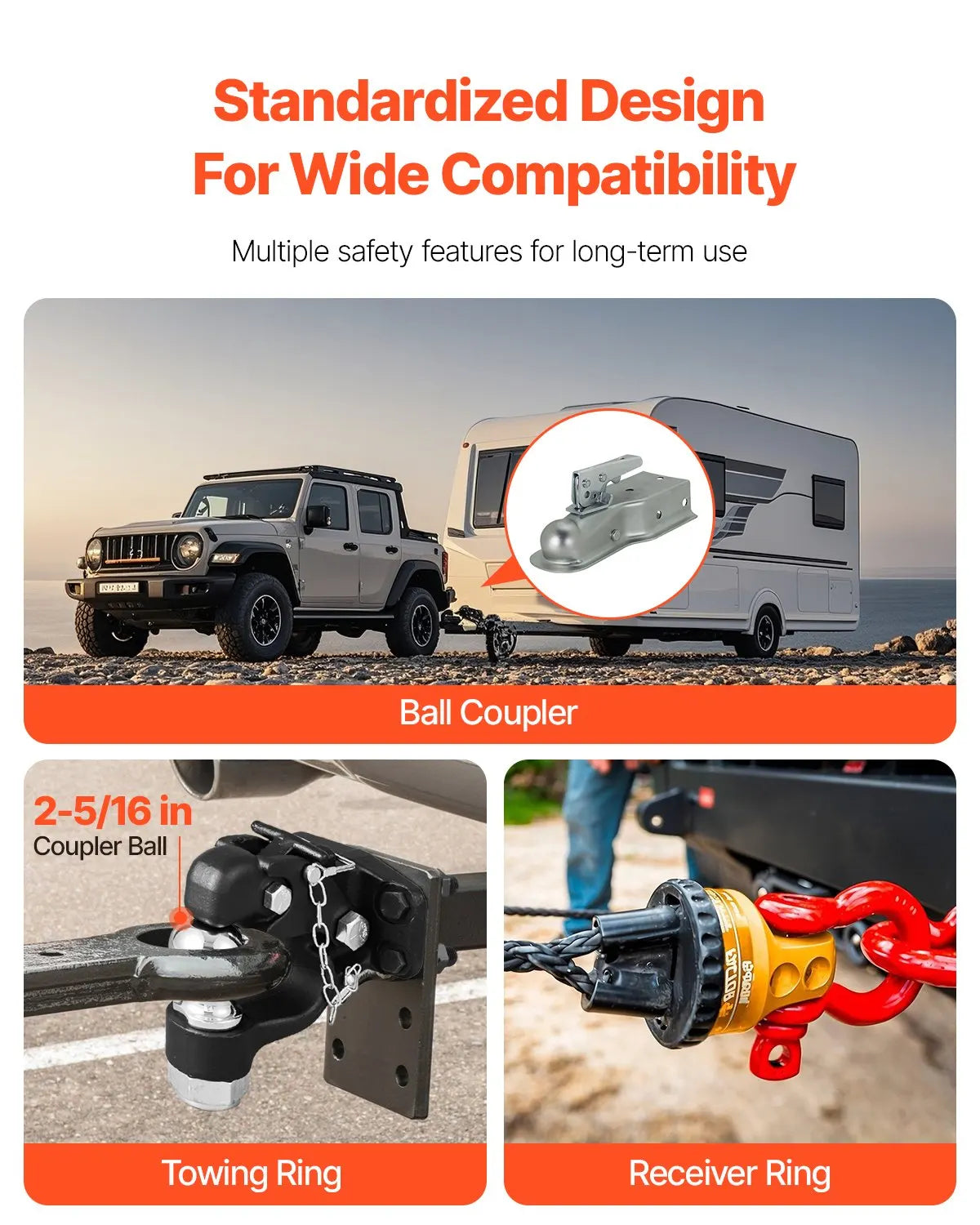 9070KG Heavy Duty Trailer Hitch Assembly with 2-5/16 Inch Trailer Ball, Fits 6.35-7.62cm Lunette Ring, Black Powder Coated Trailer Coupler Hitch with Complete Mounting Hardware