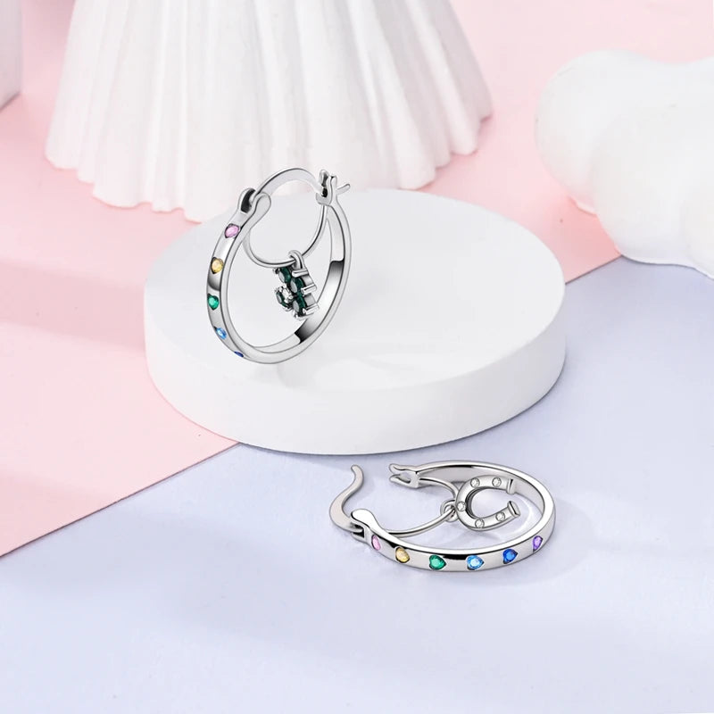 925 Sterling Silver Colored Zirconium Stars Hoop Earrings For Women Jewelry Anniversary WeddingMaking Jewelry Gift