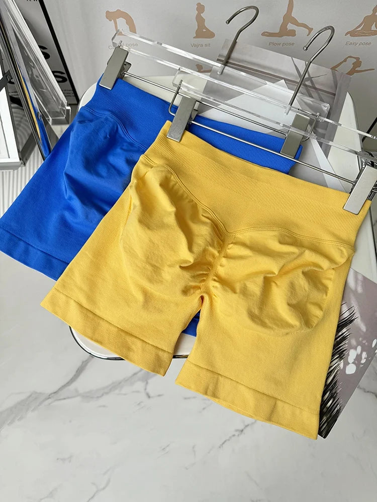 Seamless Shorts Ribbed Yoga Shorts Women Flex Scrunch Bum Gym Shorts Booty Running Short Butt Lifting Workout Pants