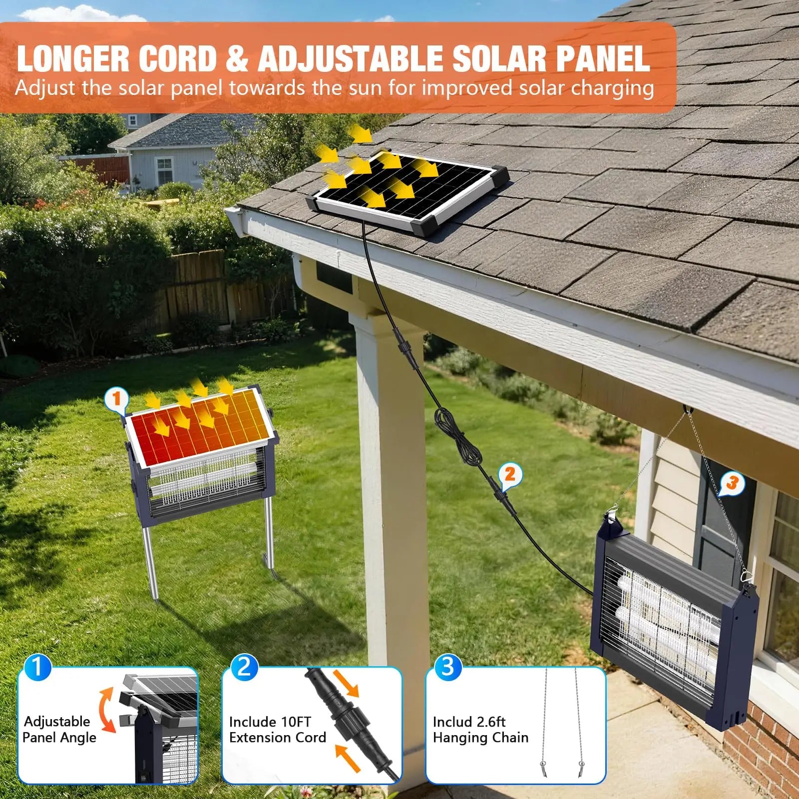 Solar Bug Zapper Outdoor 4500V Mosquito Killer with Auto Sensor