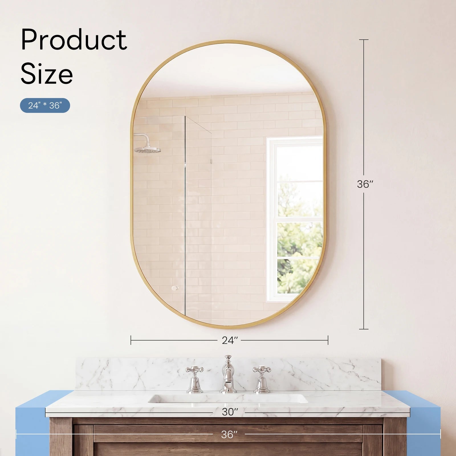 Oval Wall Mirror with Metal Frame – Modern Tempered Glass Decor