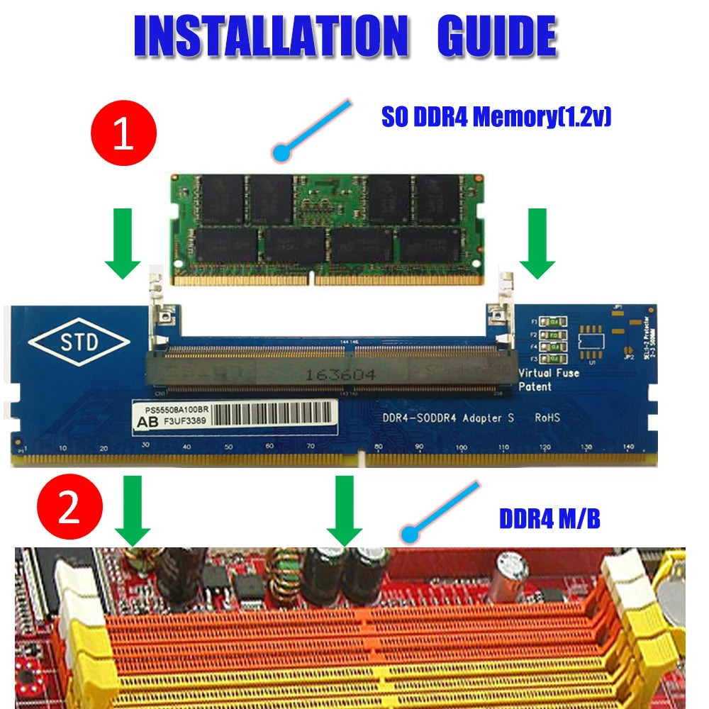 Adaptor pentru memoria RAM DDR4 de laptop la desktop, tester de memorie, convertor SO-DIMM la DDR4