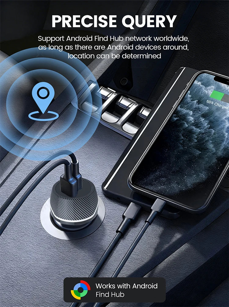Car Charge GPS Locator Tracker Fast Charging USB Type C Car Charger Adapter Work With Android Google Find My APP Vehicle Tracker