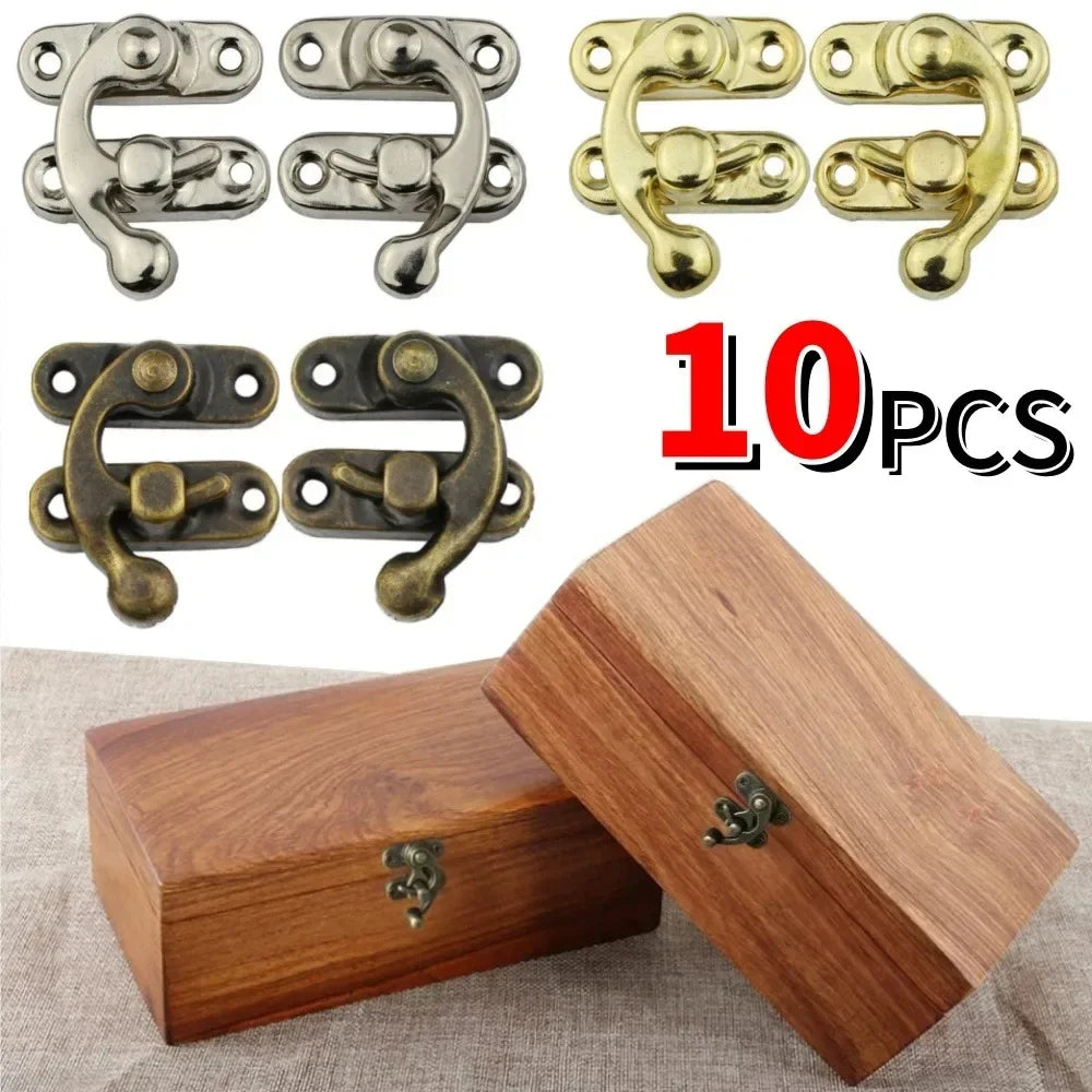 10STK/Beutel Vintage-Metallhardware Möbel Holzbox Lederbeutel Hardware dekorative Verschluss- Riegel- Schnappverschluss Schloss Vorhängeschloss Haken mit Schrauben