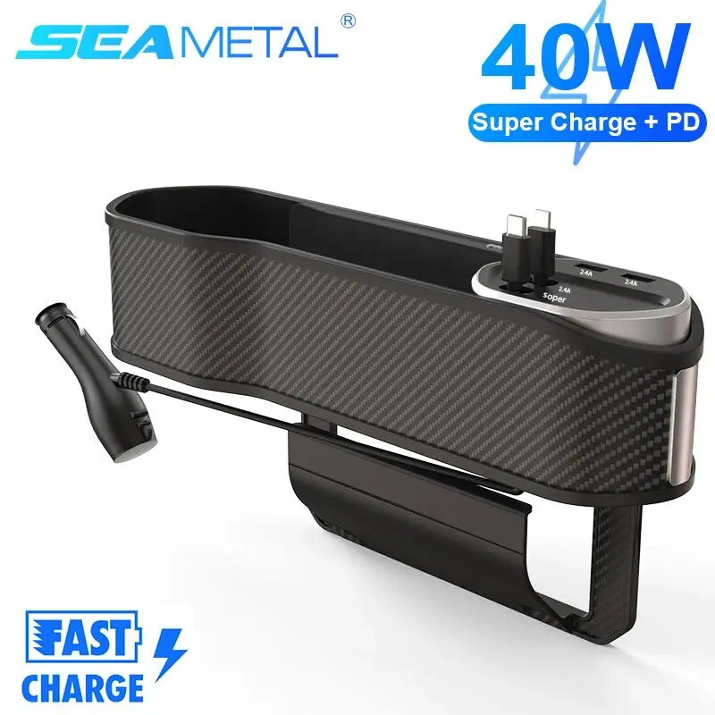 Car Seat Gap Organizer with Wireless Charging and Storage Box