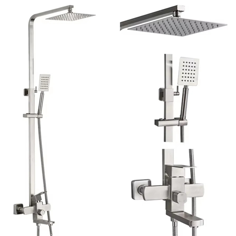 Black Wall Mounted Shower Faucet Set with Swivel Spout