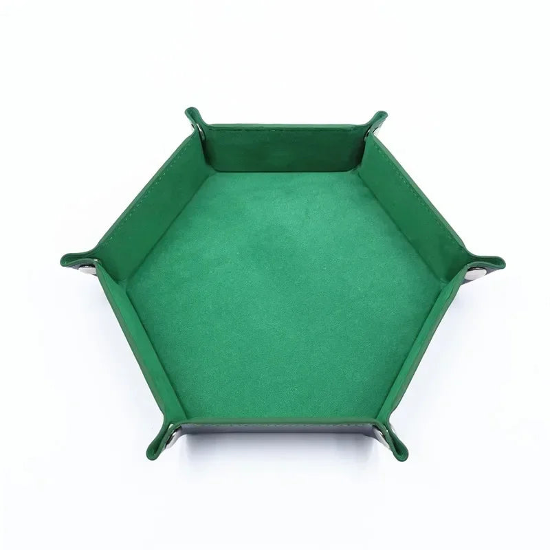Bandeja hexagonal para dados, dobrável, em pele sintética PU, para jogos de dados como RPG, DND e outros jogos de mesa