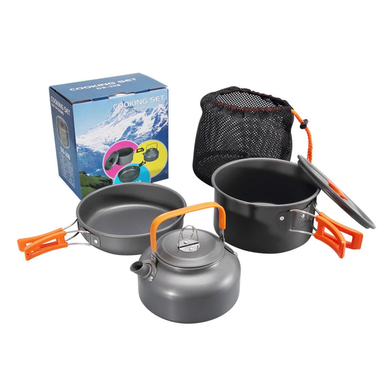 Camping Cookware Kit for 2-3 People with Pot, Pan and Teapot