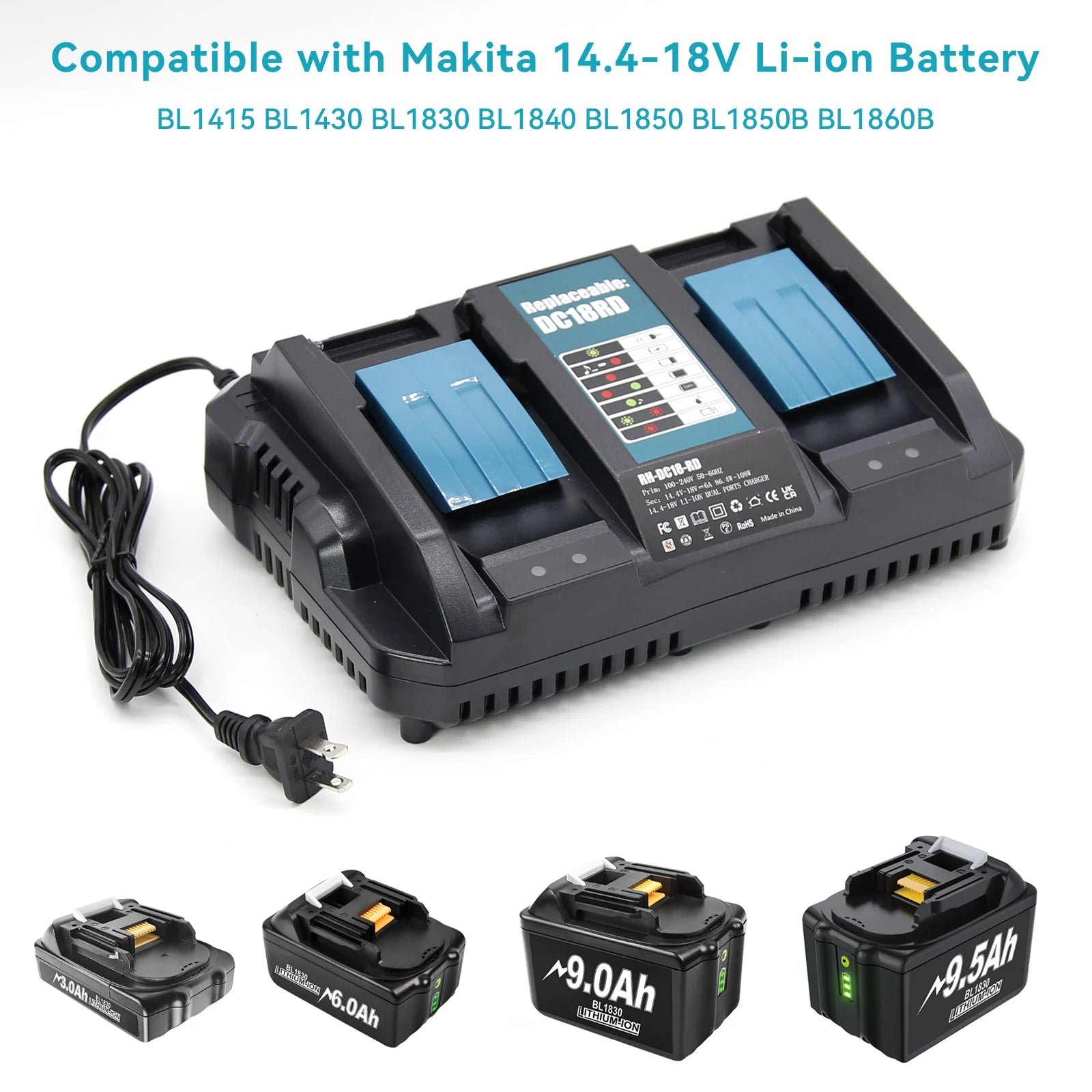 Makita 18V Double Charger EU Plug Replacement