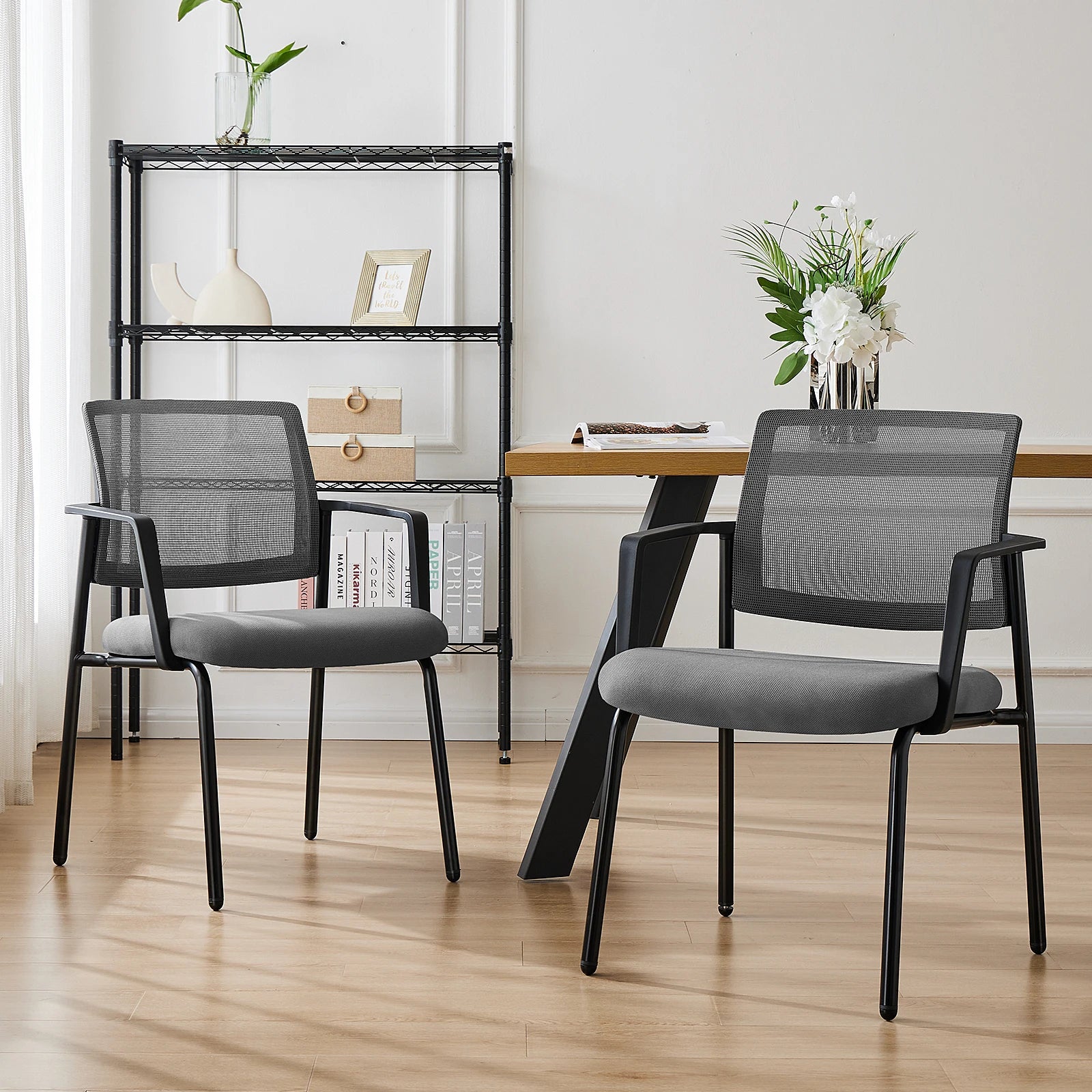 Mesh Back Stacking Office Chairs Set of 2 with Arms