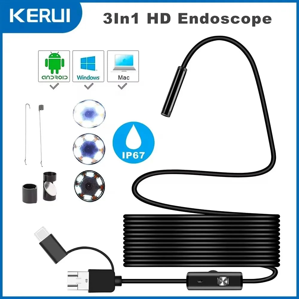 7mm Android Endoscope Camera 3-in-1 Waterproof LED Inspection Camera