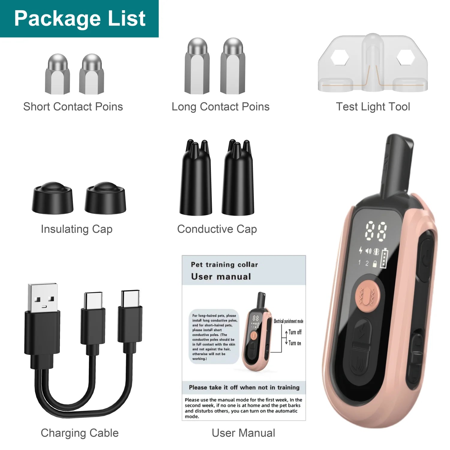 Electric Dog Training Collar Waterproof Dog Bark Collar Pet With Remote Control Rechargeable Anti Barking Device All Size Dogs