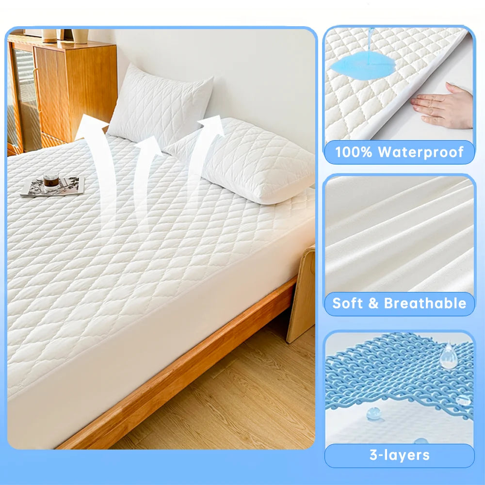 Waterproof Throw Mattress Cover Bed Fitted Sheet Mattress Protector Single/Double/140/160 Muti Size Gray/White