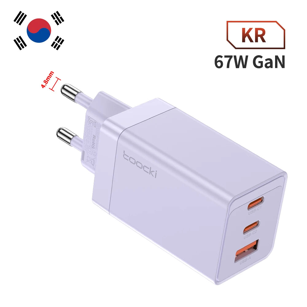 Toocki 67W GaN USB C Charger Fast Charging Multi-Color Type C Charger for Macook iPhone 15 14 13 12 Pro Max Samsung Xiaomi POCO
