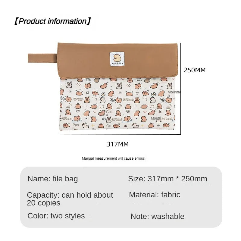 Kapibala File Bag Student Stationery Bag Cartoon High Appearance Large Capacity Zipper Storage Bag Kapibala File Bag Student St