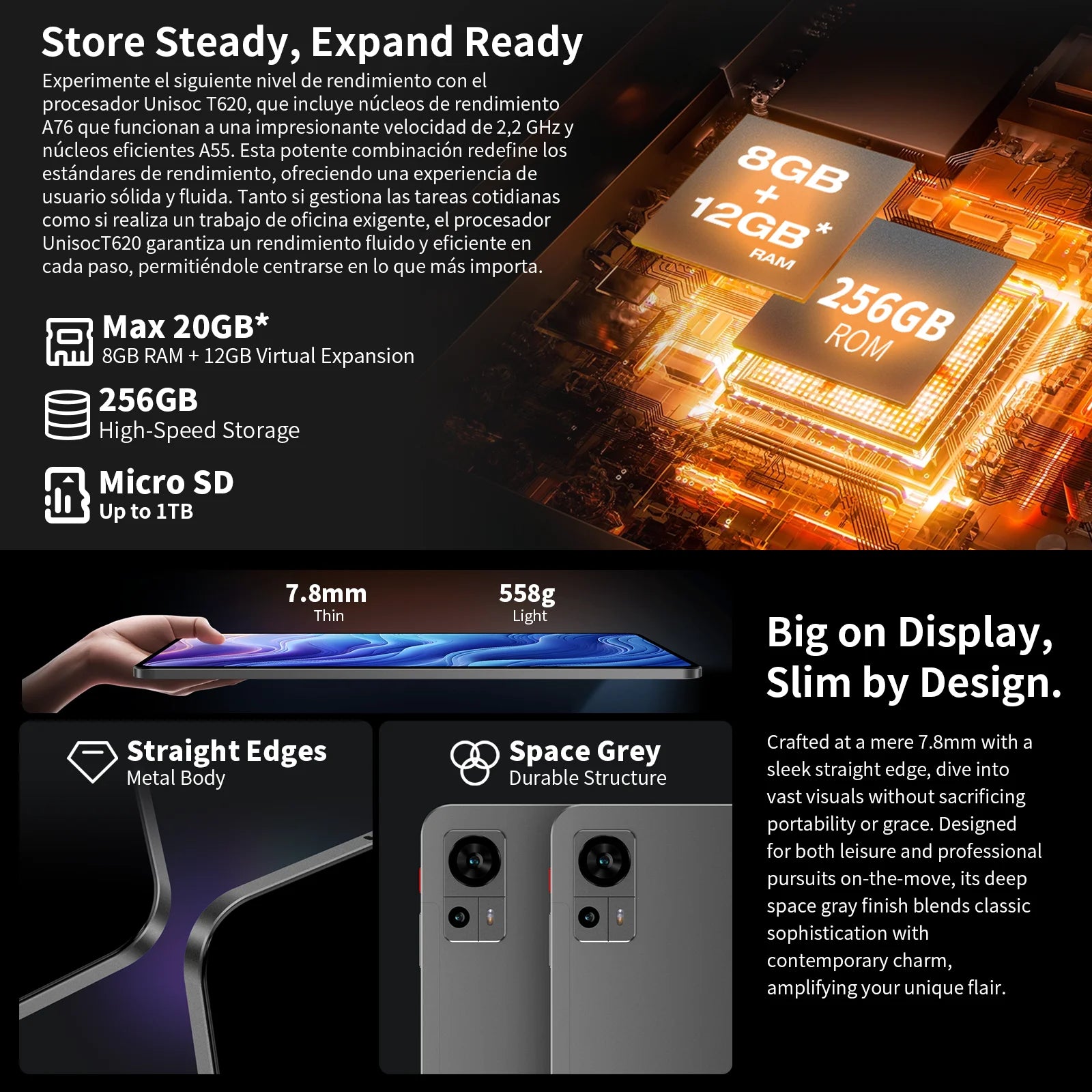 Teclast T60 12" Tablet Οθόνη 2K Android 14 T620 8-πύρηνος Μέγιστη 20GB RAM 256GB ROM 4G LTE τύπος C 8000mAh Γρήγορη Φόρτιση Widevine L1