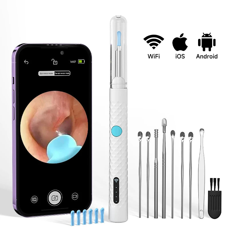 Wireless Visual Otoscope 4.2mm 1080P WiFi Ear Scope with Cleaning Tools