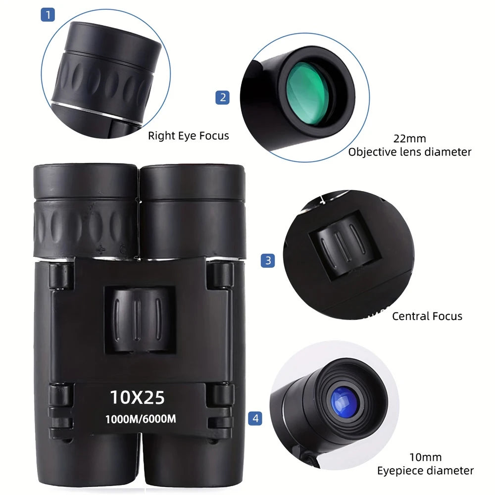 Binoclu compact 10x25 pentru călătorii