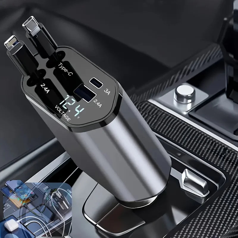 Chargeur de voiture rétractable 4-en-1 avec prise réglable