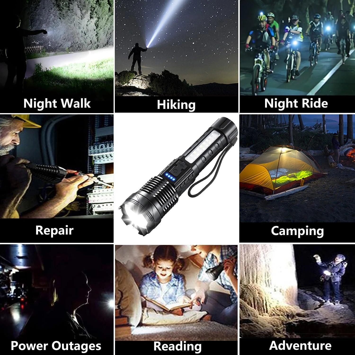 Lampe de poche LED rechargeable avec 7 modes et faisceau zoom réglable