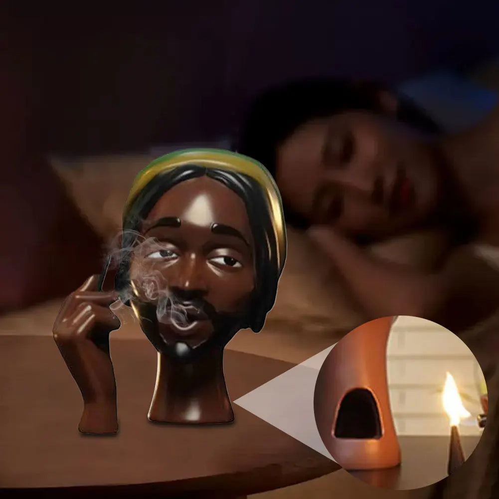 NEW Head Incense Burner Black Women Face Resin Incense Holder With 60Pcs Incense Cones for Bedroom Office Home