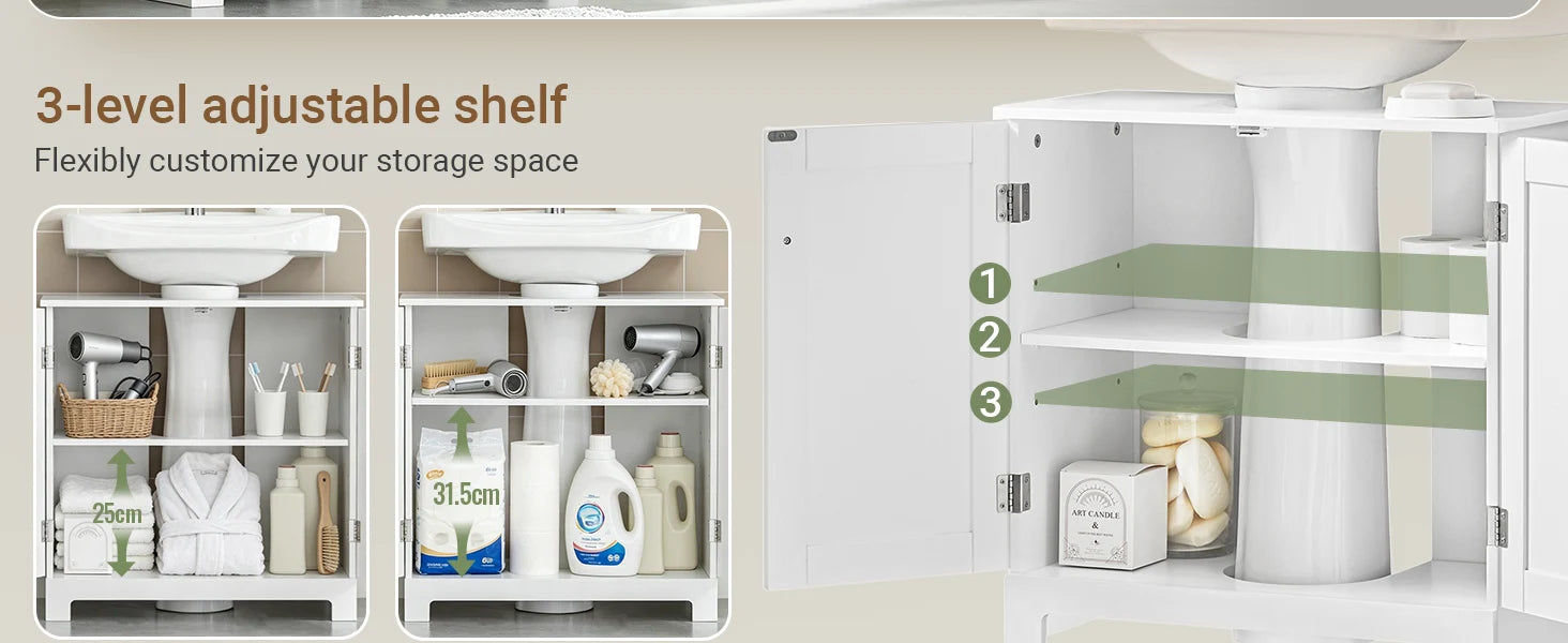 Under Sink Bathroom Cabinet with U-Shape Storage 60x60x30cm