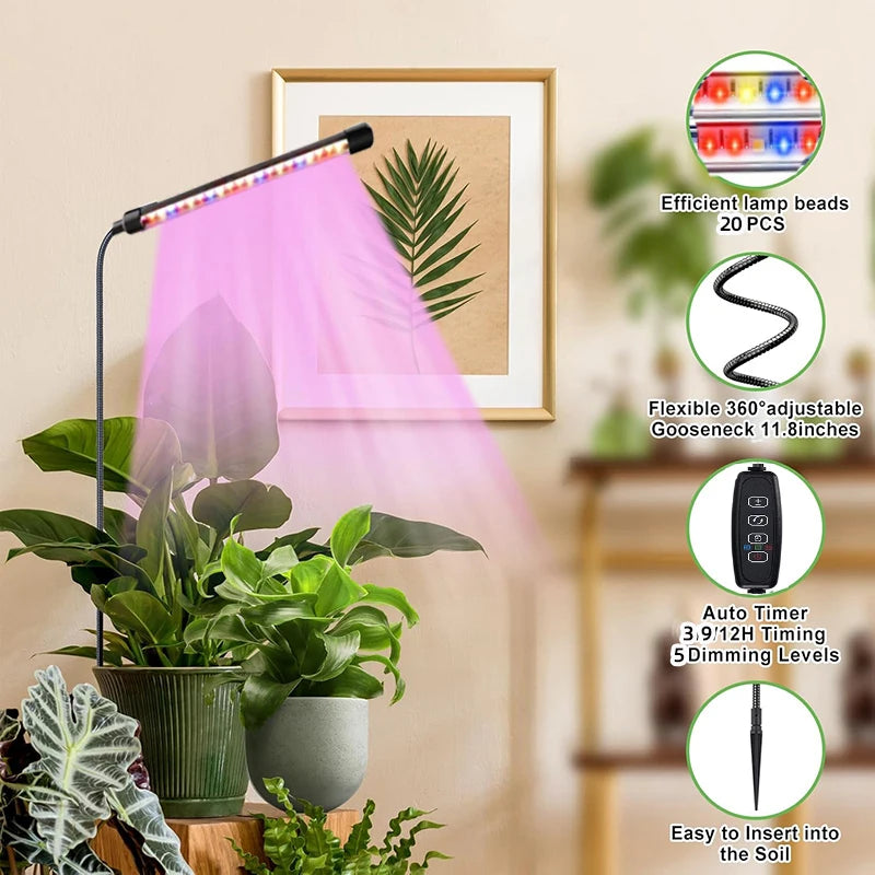 USB Gooseneck Plant Lamp, Timer and Pack Options