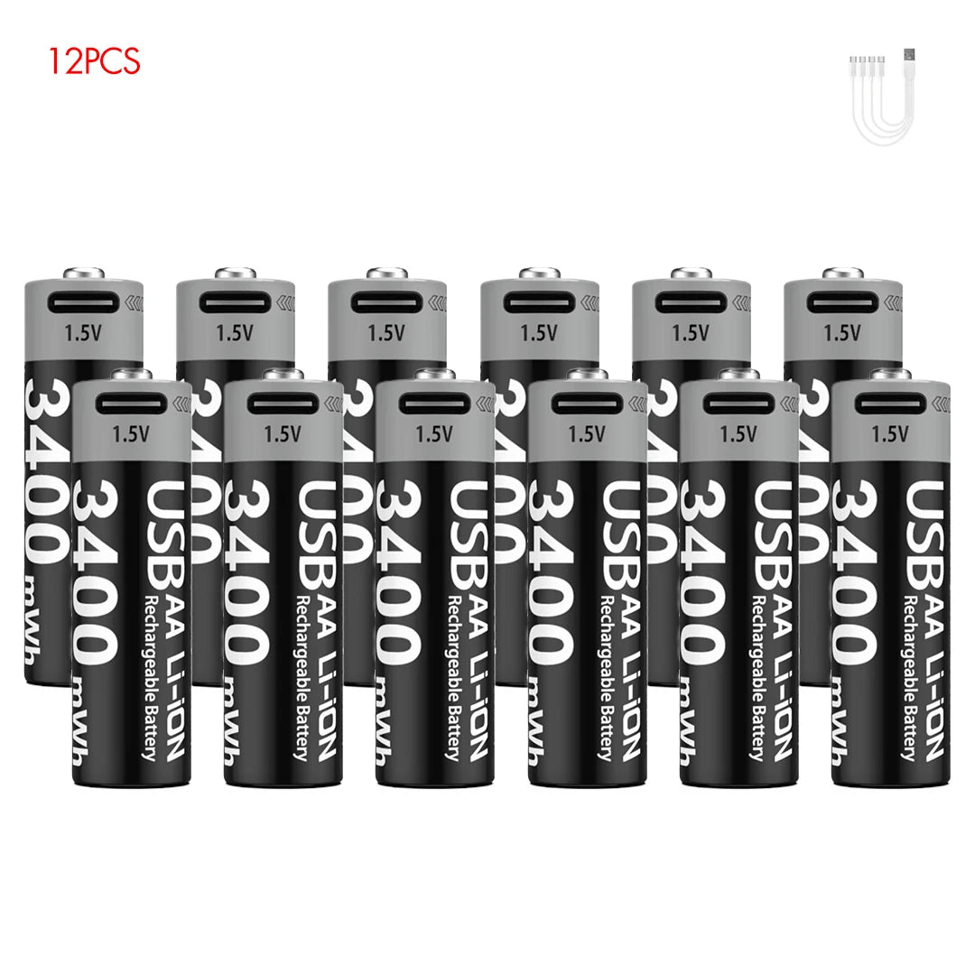 Kuugro USB AA 1.5V 3400mWh Type-C Rechargeable Lithium Battery for Hunting Camera Remote Control Mouse Smart Door Lock Toys