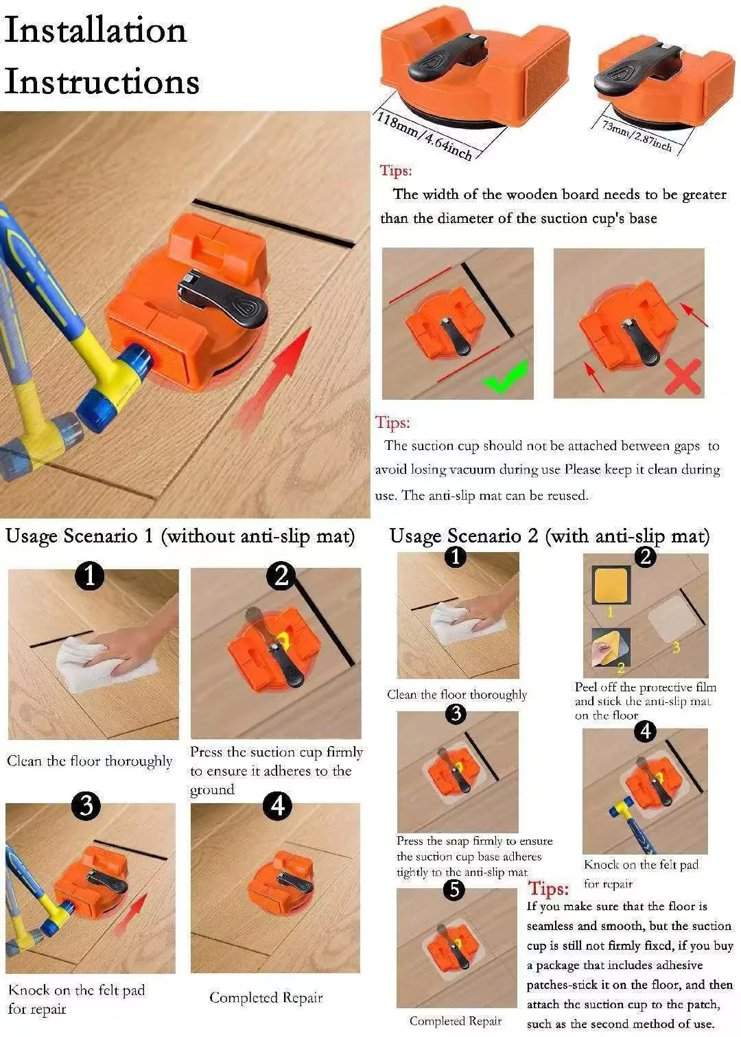 1pcs Wood Tile Vinyl Floor Crack Repair Tool Floor Gap Repair Suction Cup Tool Floor Gap Fixer Household Decoration Accessory