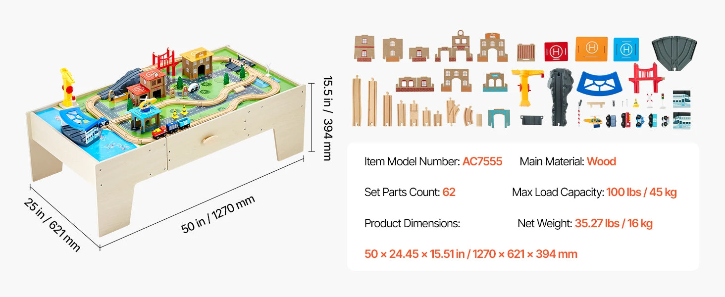Kids Wooden Train Table Set with Storage & Double-Sided Play Surface