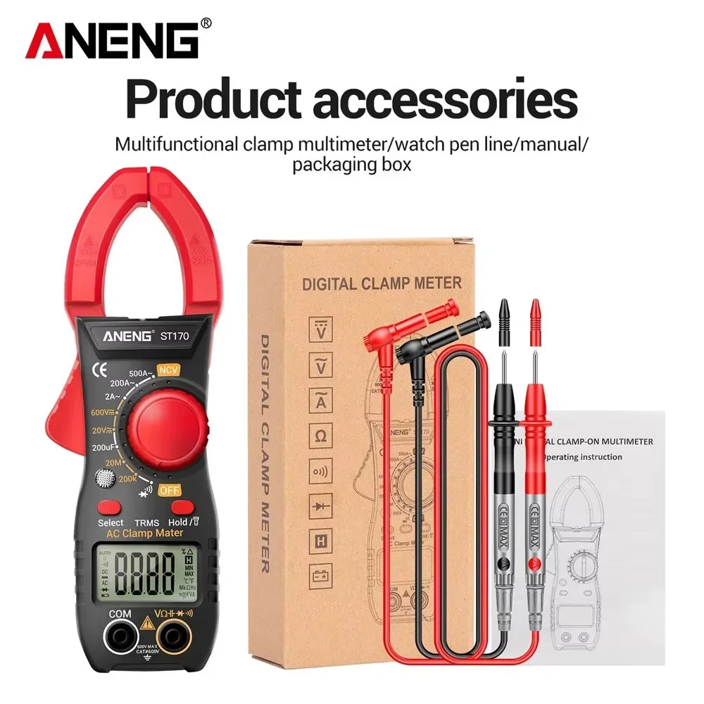 Clamp Meter Digital Multimeter NCV 1999 Counts AC/DC Voltage Ammeter Tester ANENG ST170 Capacitance Ohm Electrician Tester Tools