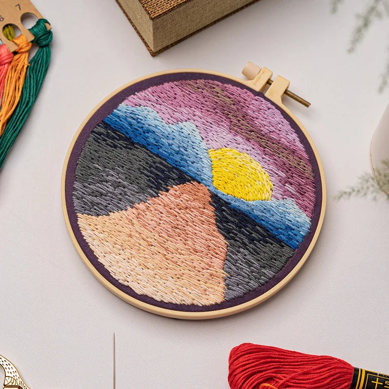 Printed Landscape Embroidery Kit, Hoop Options