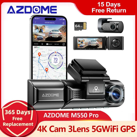 Nadgradnja AZDOME Avto DVR M550 Pro Dash Cam 4K 5,8 Ghz WiFi 2 ali 3 kamere sprednja/kabinska/zadnja kamera GPS nočno gledanje Parkirni monitor