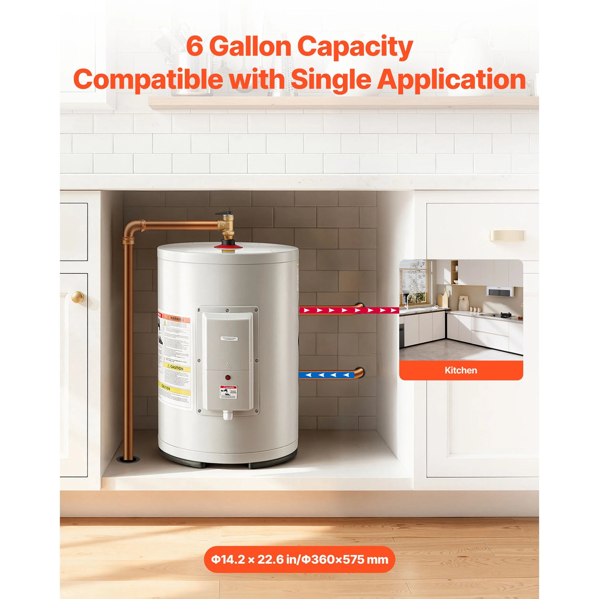 Chauffe-eau électrique de 6 gallons 1600W unité de point d'utilisation