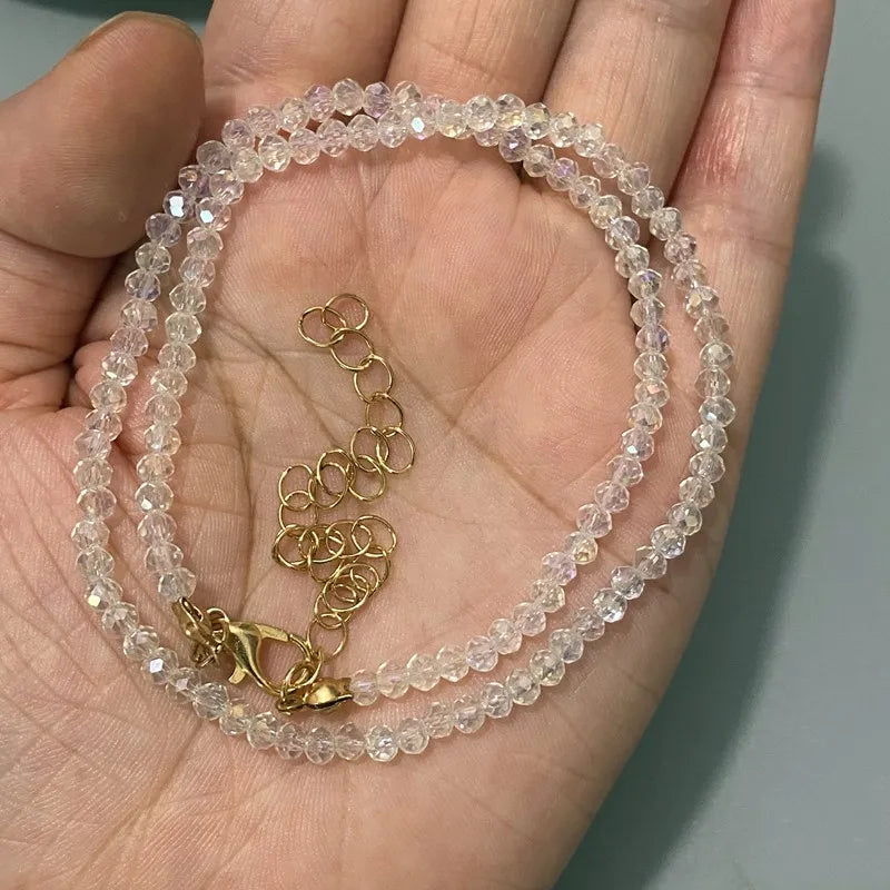 Trendy 3mm Black Clear Beads Chain Short Choker Necklace Female Jewelry Women Sweet Necklaces Bijoux Femme Ladies Party Gift