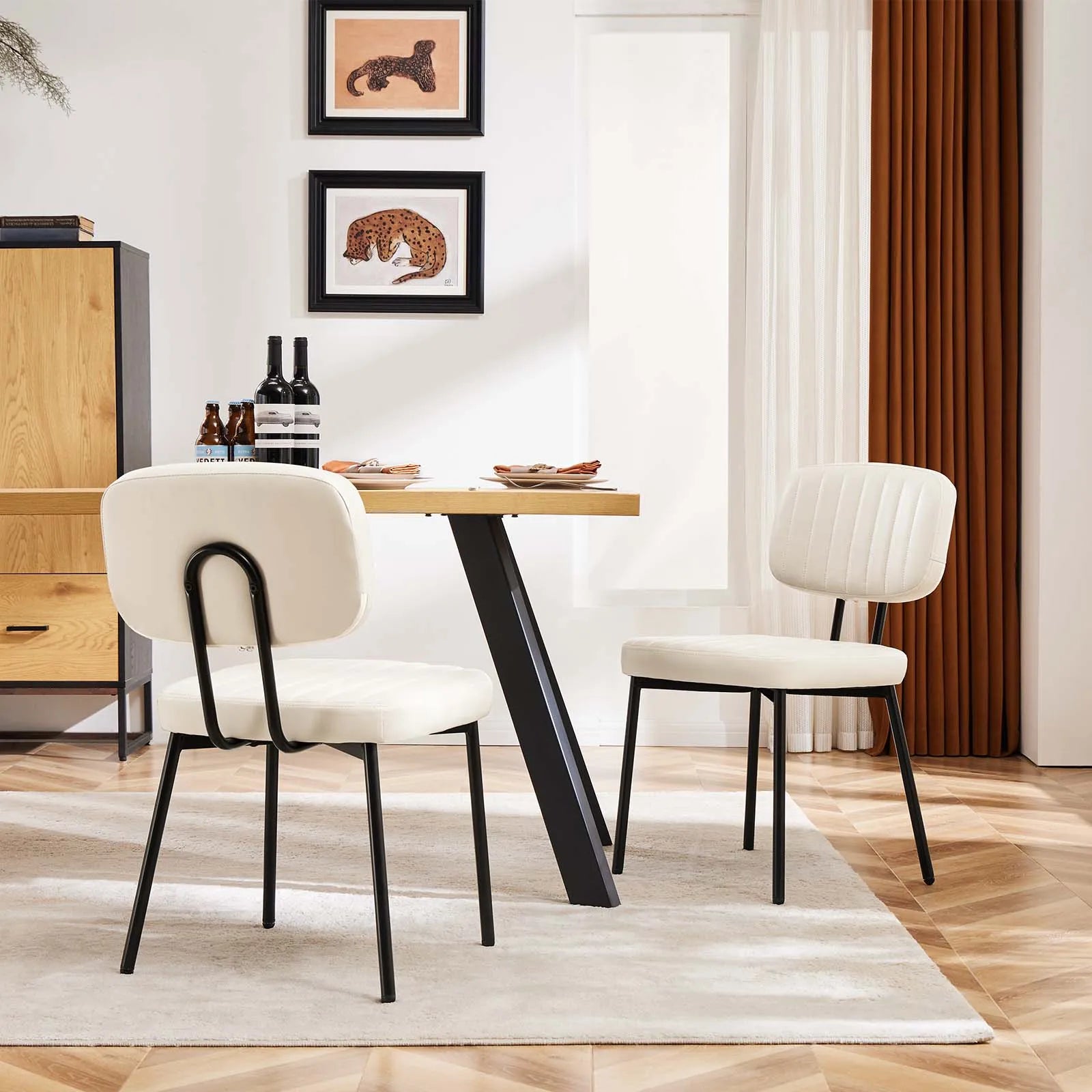Modern Faux Leather Dining Chairs Set of 2 with Lumbar Support