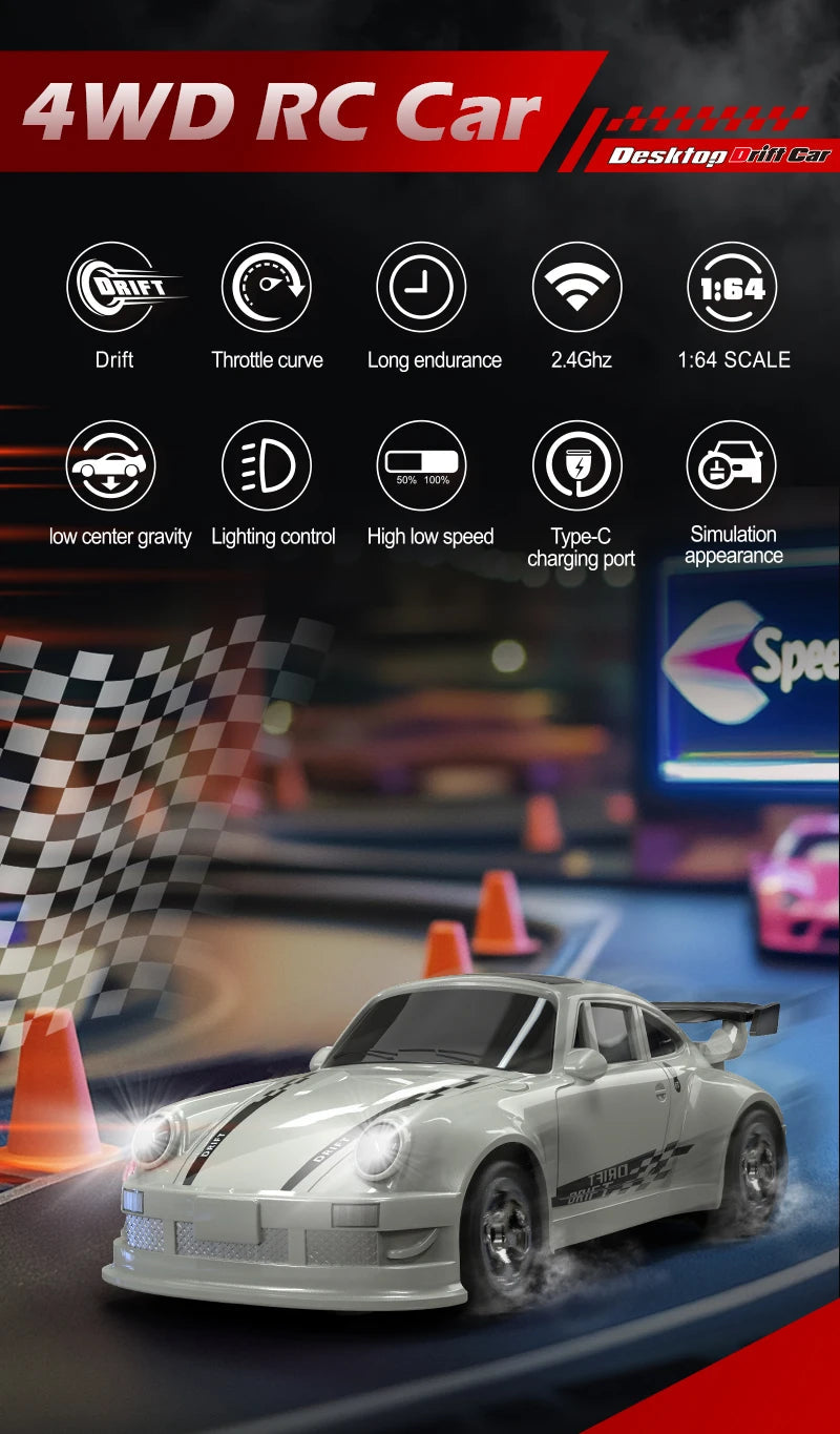 1/64 2.4G High speed Drift Rc Car 4WD Remote Control Car Four Wheel Drive Radio Controlled Mini GTR Racing Model Boy Toy Gift