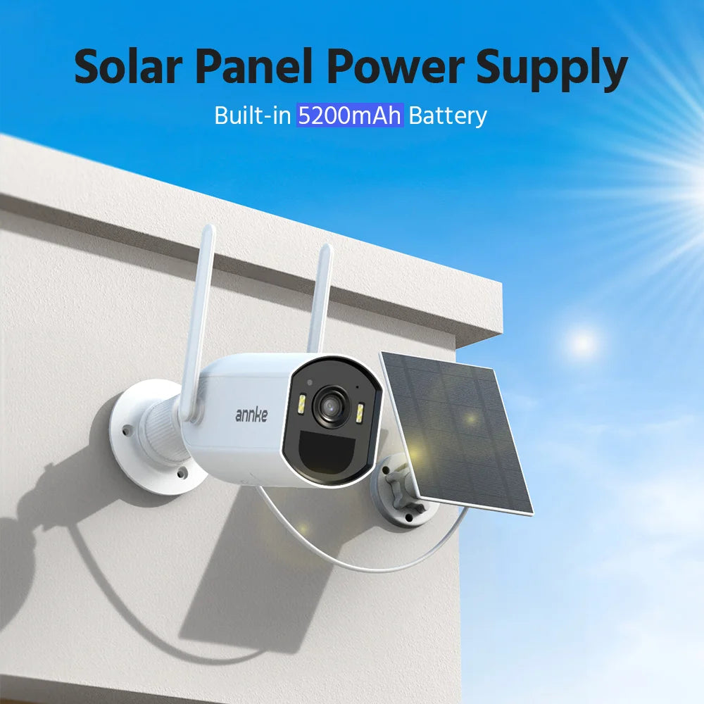 4MP Wireless Outdoor Security Camera Solar Powered, Two-Way Audio, WiFi 6, IP65