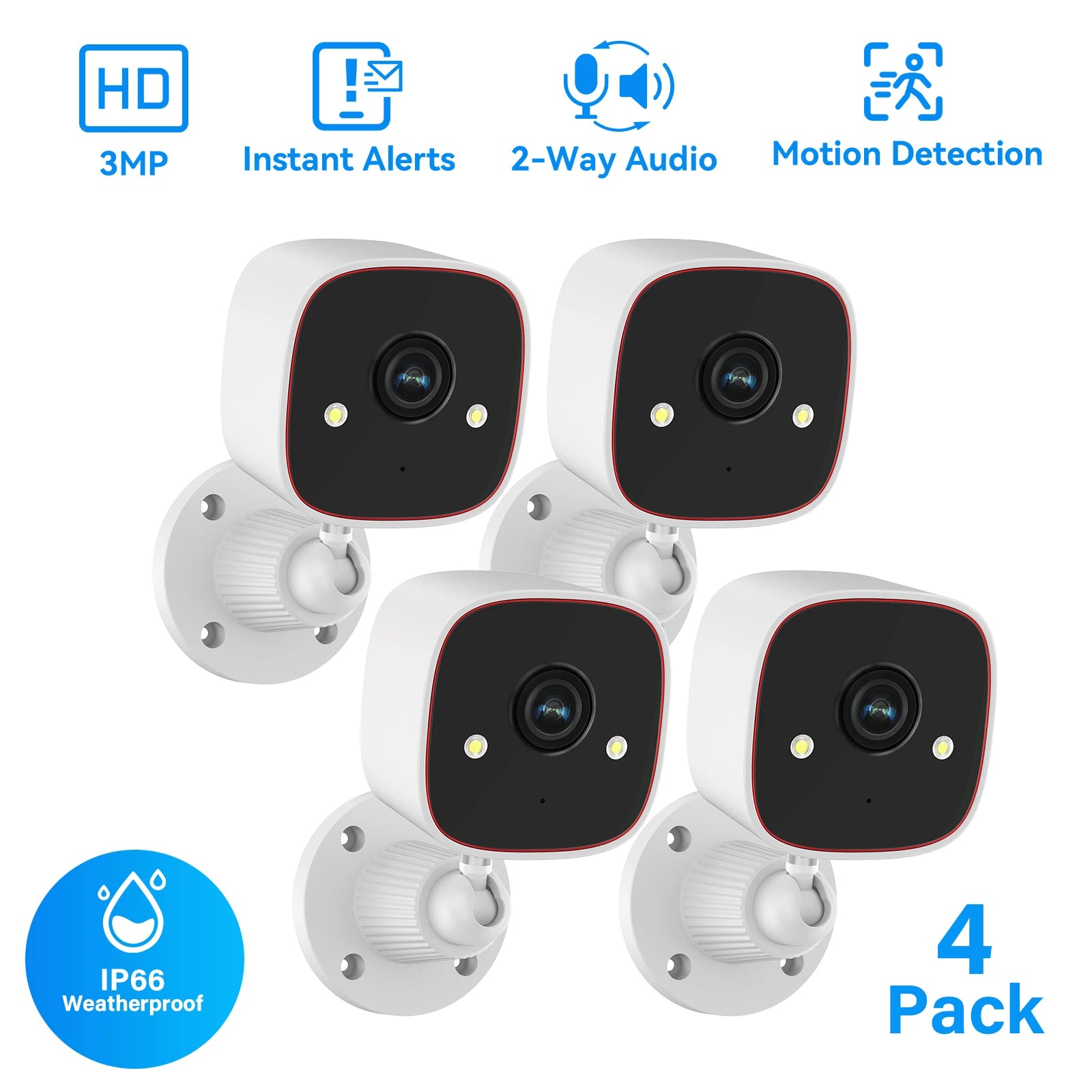 3MP WiFi Security Camera 1296P Outdoor Indoor Waterproof IP66