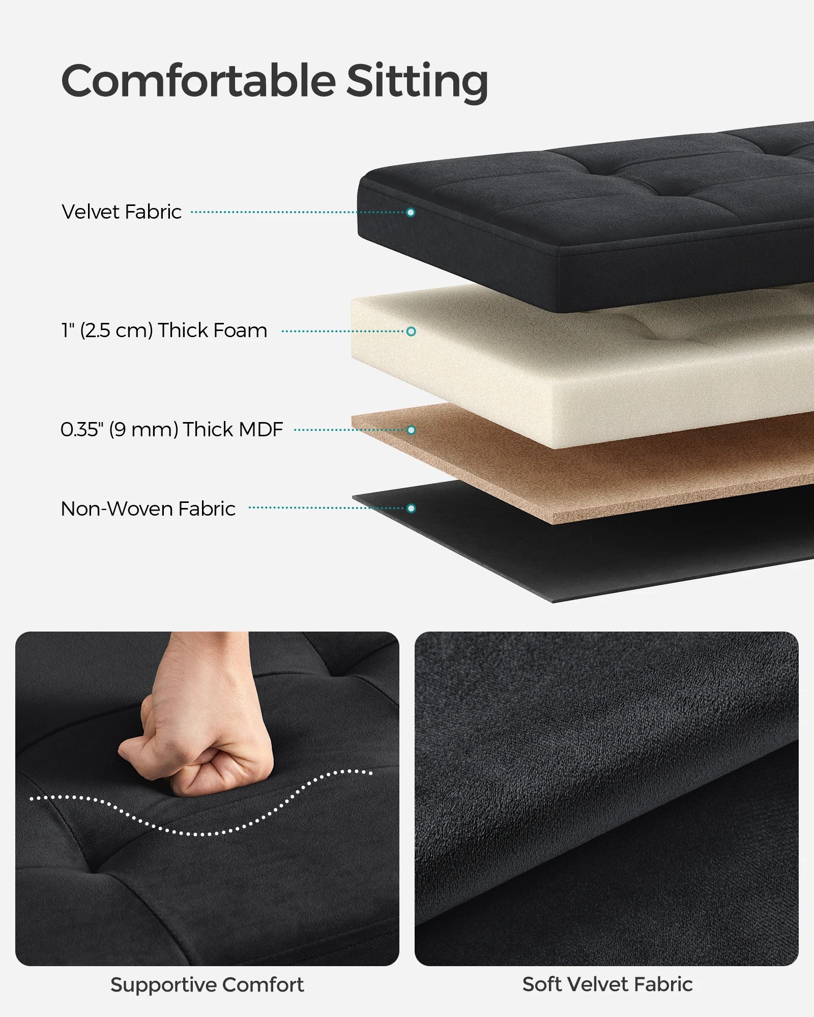 Velvet Storage Ottoman Bench 30" Foldable with Hidden Storage