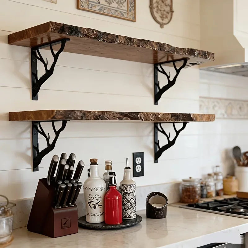 L-Shaped Metal Wall Brackets for Holding Branches, Space-Saving