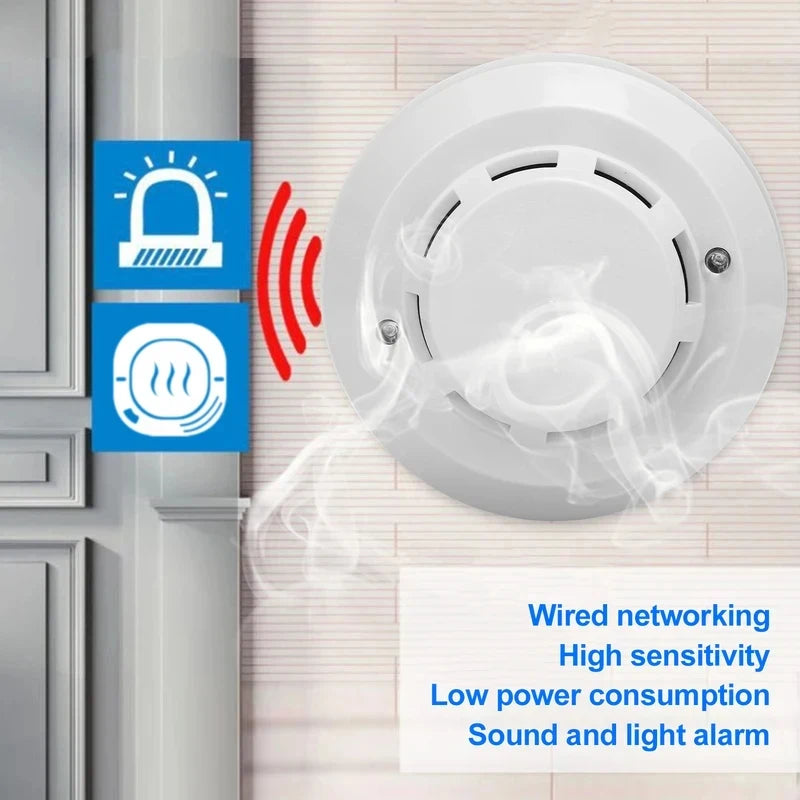 Wired Smoke Detector with Sound and Light Alarm, 40 m²