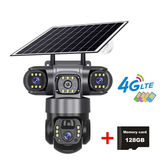4G Solar Outdoor Security Camera with Triple Lens and PIR Detection