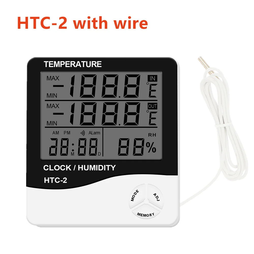 LCD Digital Temperature Humidity Meter HTC-2/HTC-1 Home Indoor Outdoor Hygrometer Thermometer Weather Station with Clock