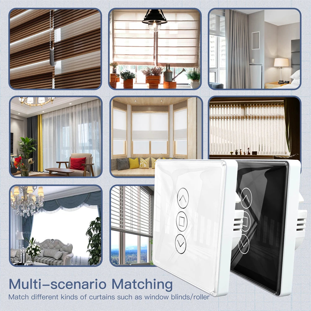 MOES WiFi RF433 Smart 2.5D Arc Glass Touch Curtain Switch for Roller Blinds Shutters Smart Life/Tuya APP Works Alexa Google Home