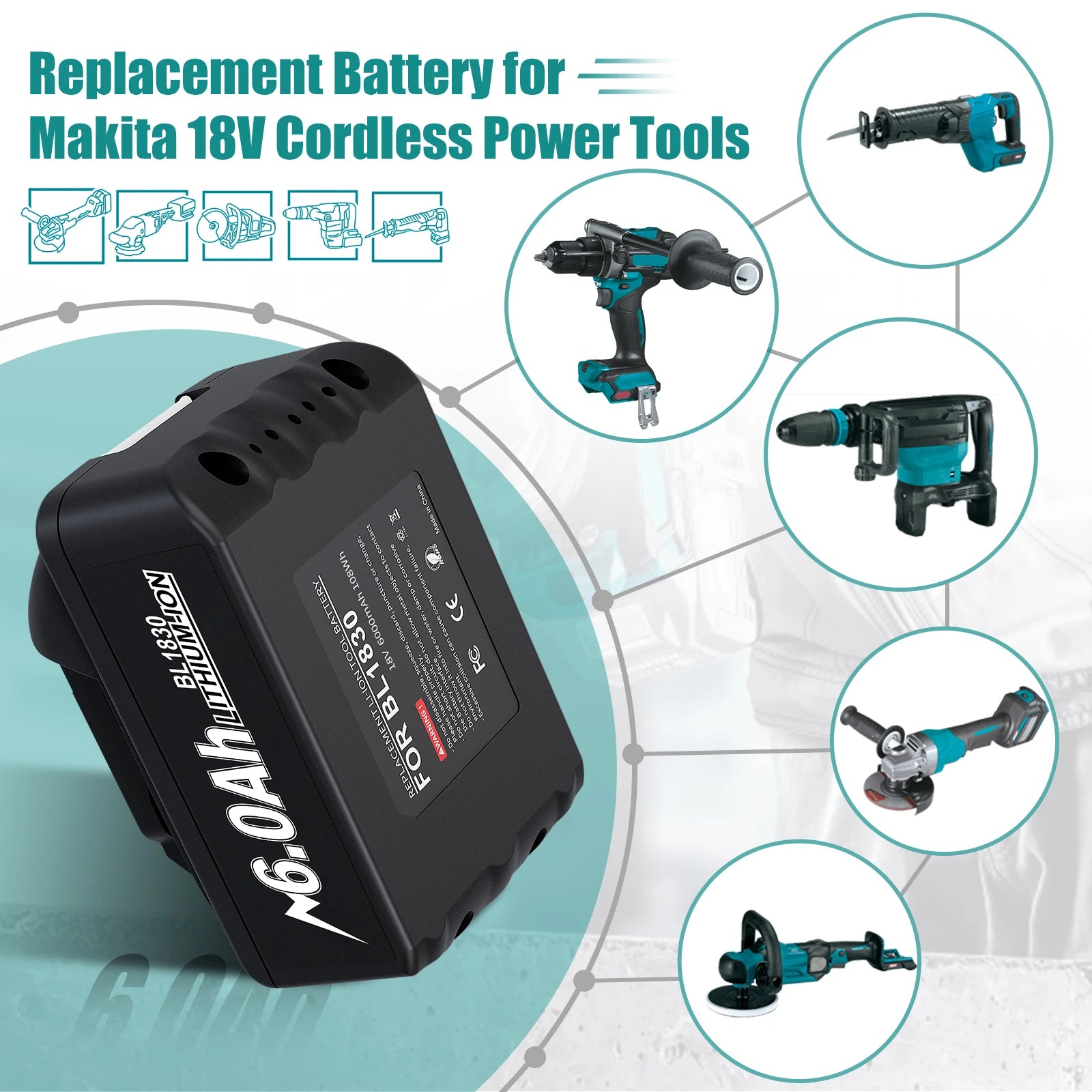 18V 6Ah Replacement Battery for Makita Power Tools
