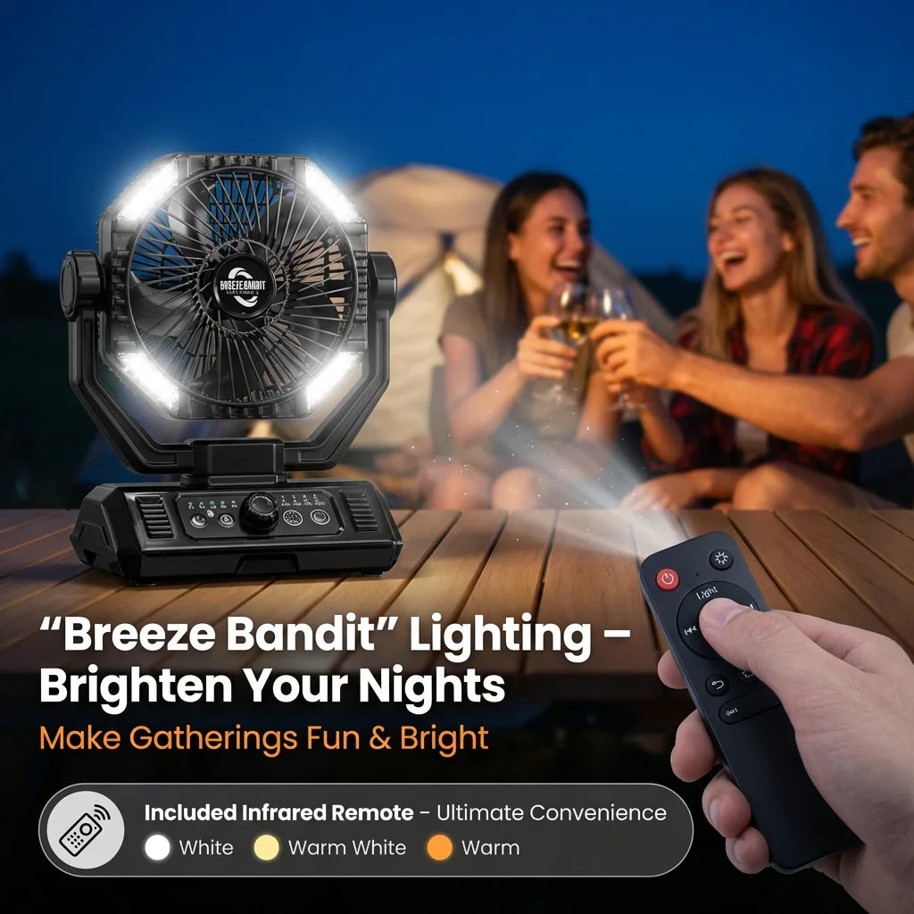 coldSky 20000mAh Camping Fan with 4 LED Lights and Remote Control 8 Speed Adjustable Rechargeable Outdoor Fan for Tent Fishing
