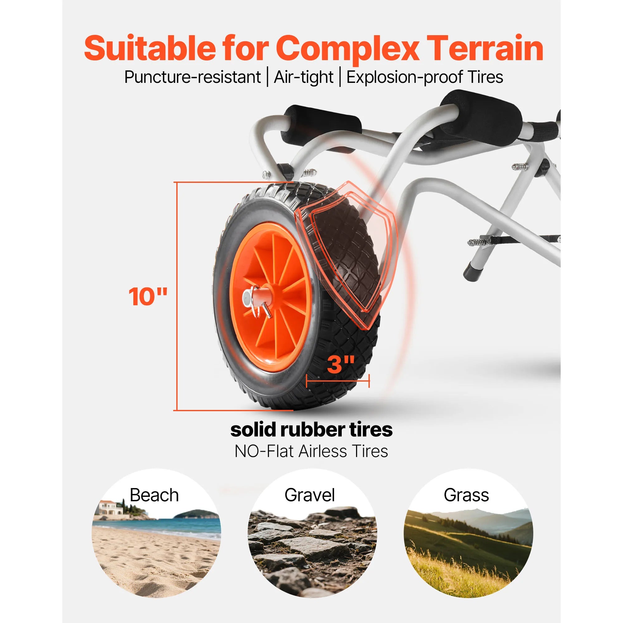 Foldable Kayak Cart with 10in Solid Tires & 250 lb Capacity