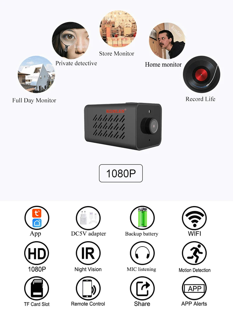 Mini WiFi-batteri IP-kamera 1080P bevægelsesdetektering indendørs sikkerhedskamera