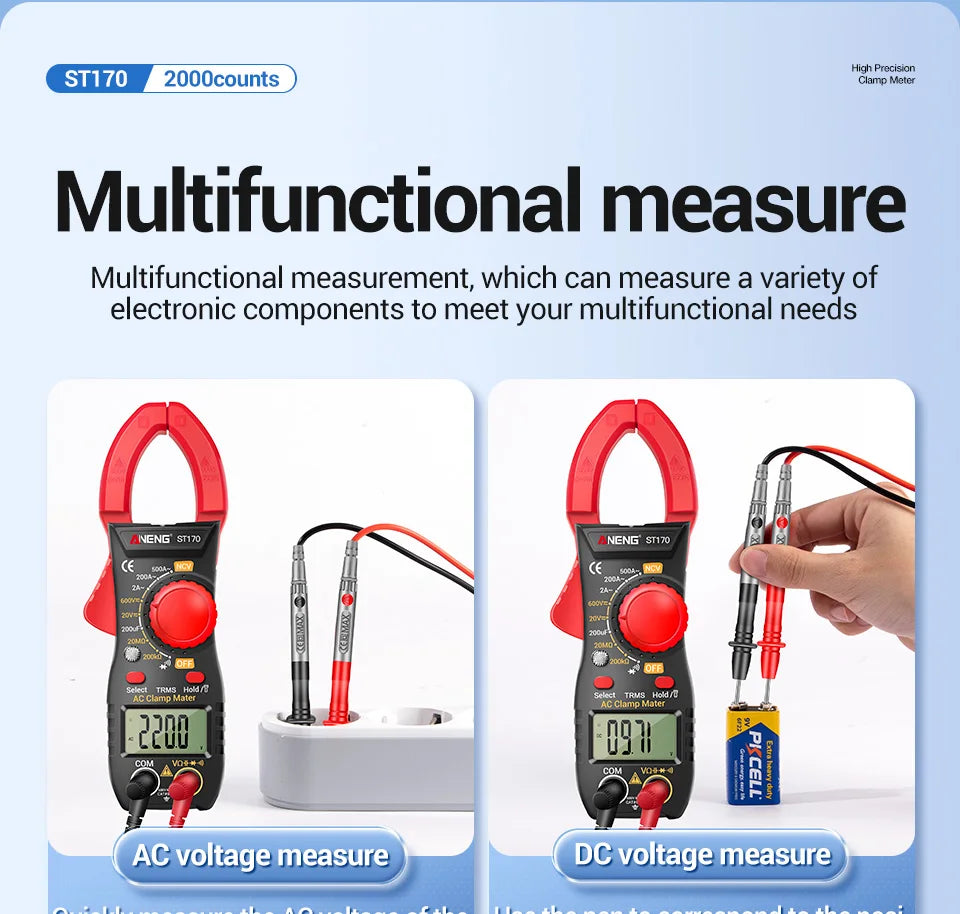 Clamp Meter Digital Multimeter NCV 1999 Counts AC/DC Voltage Ammeter Tester ANENG ST170 Capacitance Ohm Electrician Tester Tools